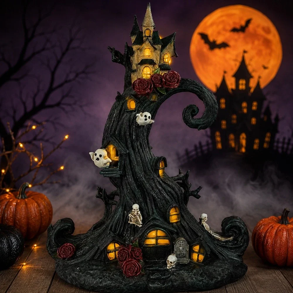 Toil and Trouble Haunted Tree House Halloween Decor 16.5in Black New Light Sound